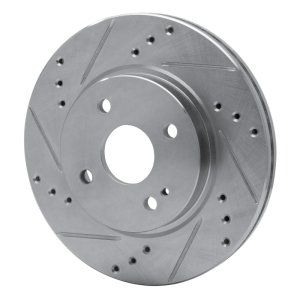 Mazda 2 Brake Rotor (1) - Front Left - R1 Concepts - Drilled & Slotted - Silver - `11-`15